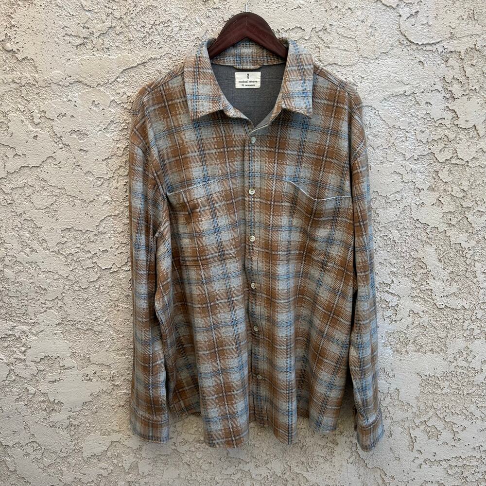 Mutual Weave Plaid Button Up Shirt Soft Flannel Brown Blue Size 2XL